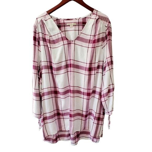 cooper & ella Tops - Cooper & Ella Purple and Ivory Plaid V Neck Tunic Style Top NWOT Plus Size